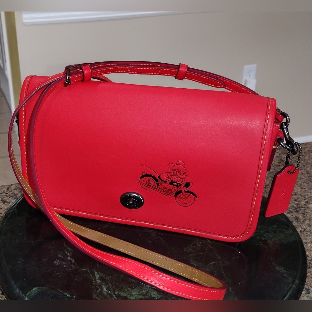 Coach x Disney Red Penny Crossbody with Mickey Mouse black sketched LIKE…